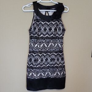 Sequin Hearts Black and White Lace Mini Dress